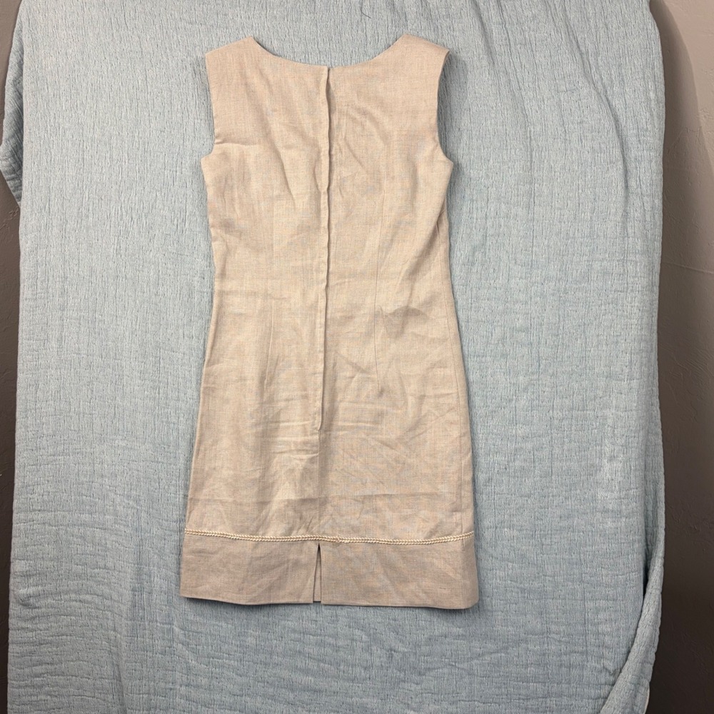 Elegant Linen‎ Blend Sleeveless Sheath Dress Pearl Trim Office Career - Picture 9 of 12